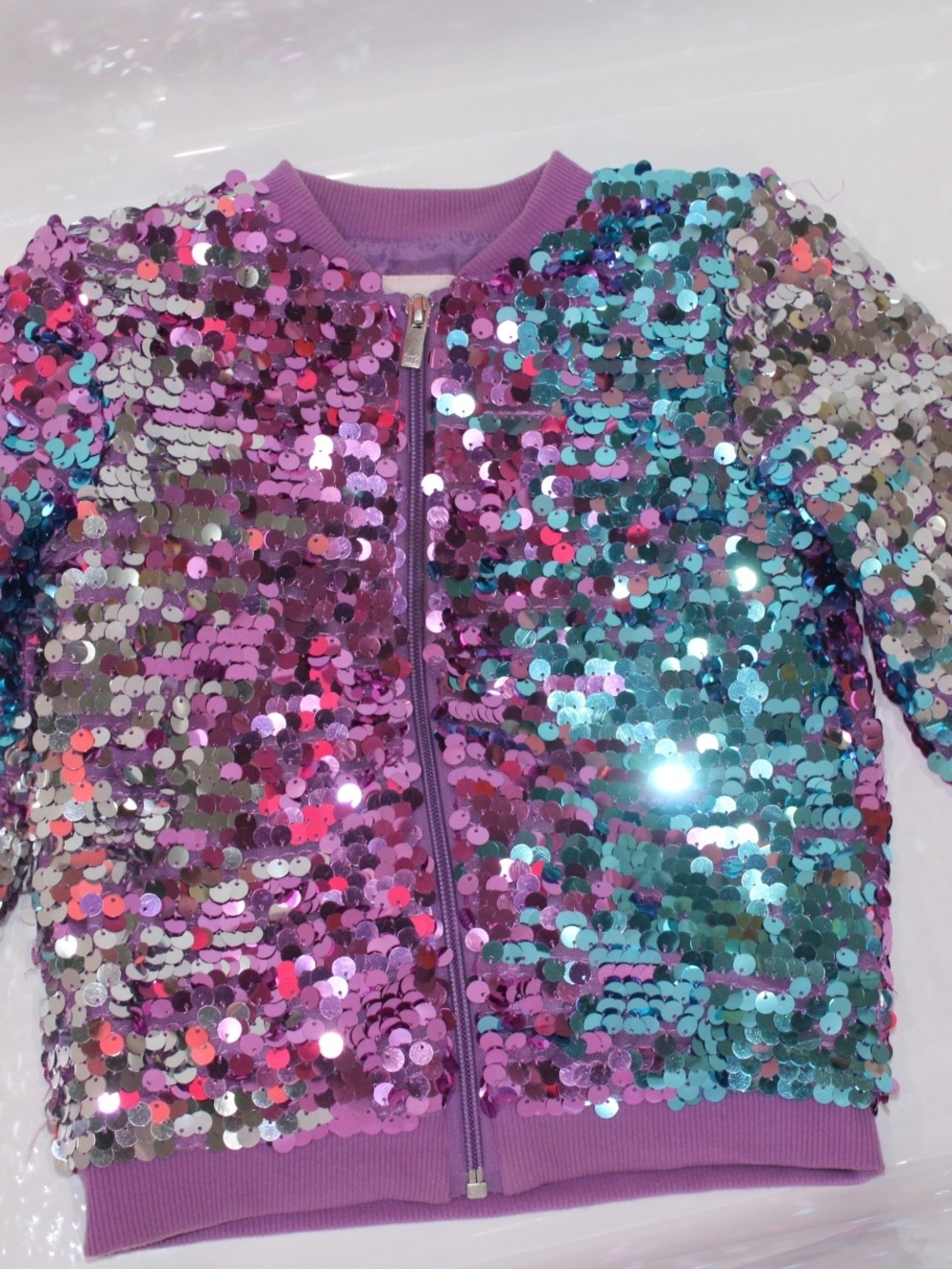 More Than Magic Kids Sequin Zip Cover-Up Jacket in Purple & Teal